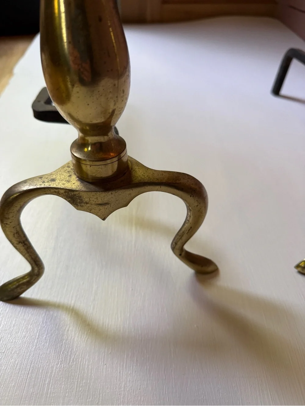 Vintage Brass & Cast Iron Fireplace Andirons Federal Style